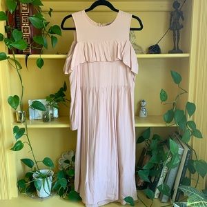 Pink cold shoulder midi dress
